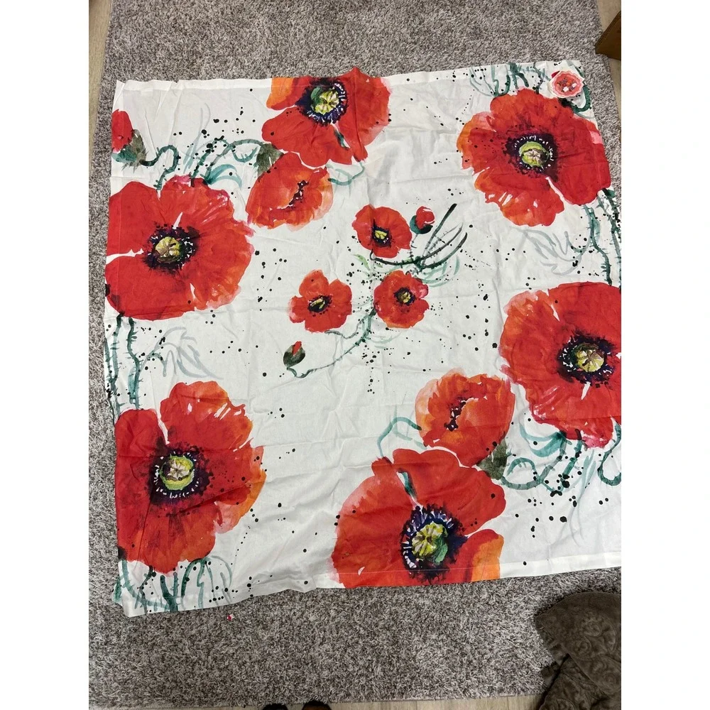 Tessuto Artigiano Umbro Montefalco Red Poppy Cotton Tablecloth 55x55 Italy NEW